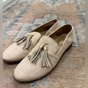 Franco Sarto Beige Textured Loafers with Tassels